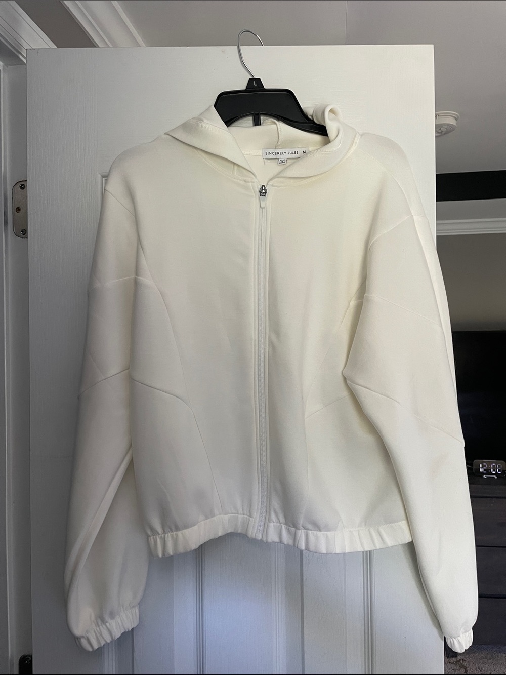 Sincerly Jules Ivory Zip-Up Hooded Bomber Jacket